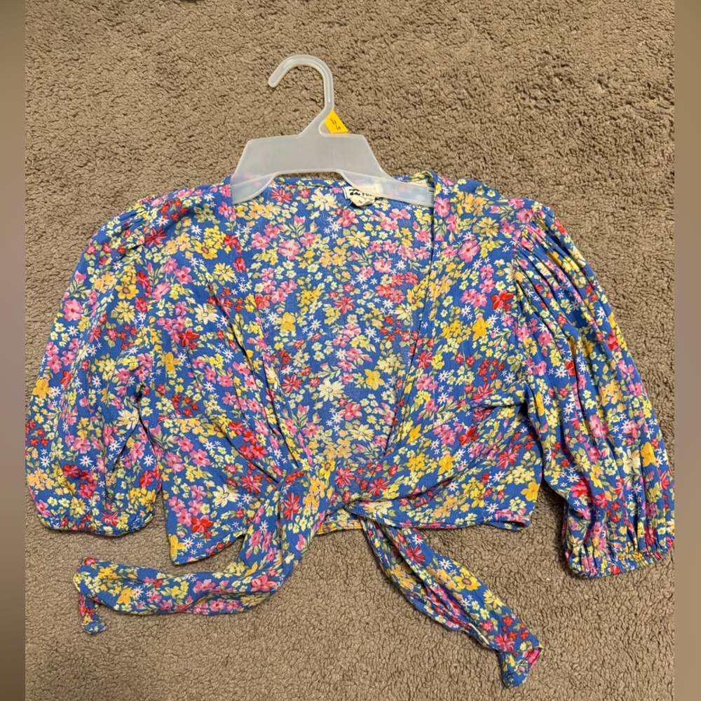 Billabong Blue Floral Top Tie-Front